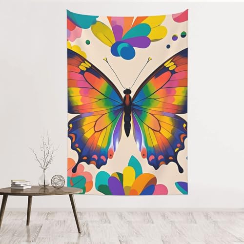 Tapisserie papillon coloré 152x101 cm en velours de pêche pour salon