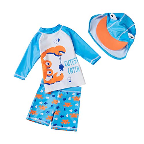 Baby Toddler Boys Two Pieces Swimsuit Set Boys Crab Bathing Suit Swimwear Rash Guards with Hat UPF 50+ (Sky Blue, 9-18 Months)