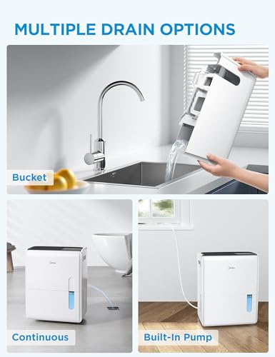Image of Midea 5,500 Sq. Ft Dehumidifier for Basement, 60 Pint dehumidifier with pump, APP & Alexa Smart Control, 2.64 Gallon Water Tank, Intelligent Humidity Control, Ideal for Home, Basement, Garage