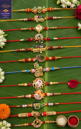 Image of De Marquis Designer Fancy Traditional Rakhi Combo Set for Bro /Brother /Bhaiya /Bhai /Kids /Bhabhi (Pack of 12) Rakshabandan