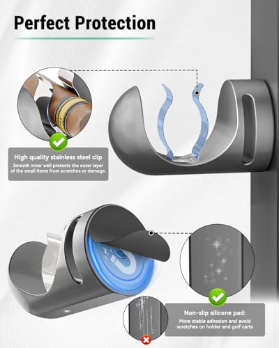 Magnetic Holder for Golf Cart, Portable Aluminium Alloy Golf Cart Accessories Clip with Non-Slip Base, for 30-60 Ring Gauge, Idea Gift for Men, Includes Loop Strap, Dark Grey