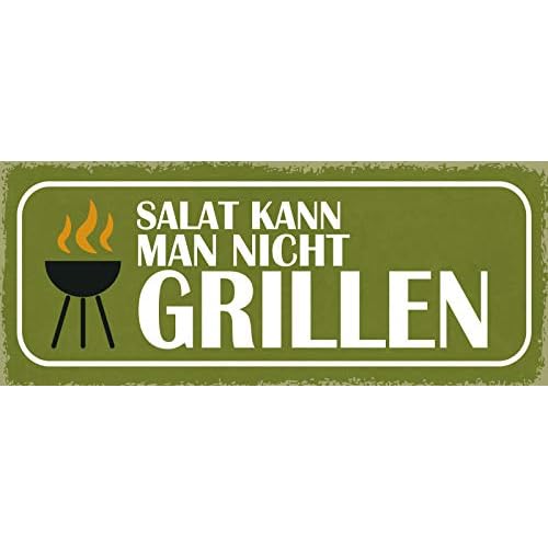 Deko7 Blechschild 27 x 10 cm BBQ Spruch: Salat kann Man Nicht Grillen