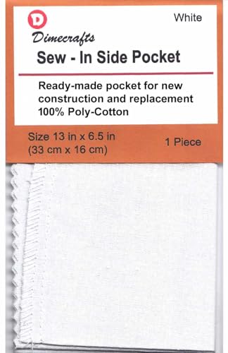 -Dimecrafts Sew-in Repair Side Pocket for Replacement of Trousers/Jeans 1-Count per Package (White)