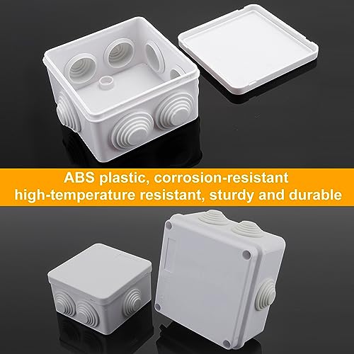 Jortmrd 4 Stück Verteilerdose Aufputz Abzweigdose Wasserdicht Anschlussdose ABS Gehäuse Steckerverschraubung Elektrische Box für Innen Außen Outdoor (85x85x50 mm + 100x100x70 mm, P65, Weiß)