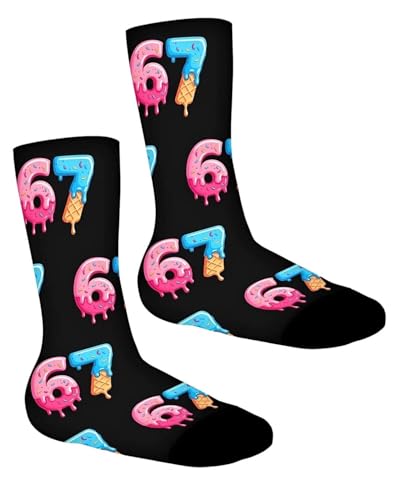 LEEQBCR 1 par 67 Socks, Divertidos Italian Brainrot 67 Meme Calcetines Niño Niña, Calcetines Invierno Graciosos Algodon Steal a Brainrot 67 Jumper Kids Six Seven Diseño,Funny 6 7 Socks Regalos Navidad