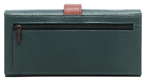 Image of WildHorn Women's Genuine Leather RFID Blocking Wallet | Tri-Fold High-Capacity Ladies Purse with Card Slots, Zipper Coin Pocket & Snap Closure | Ideal Gift for Women (Green)