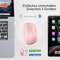 TECKNET Bluetooth Maus, Wiederaufladbare Maus Kabellos(DREI Modi: BT 5.0/3.0 + 2.4G), 4800 DPI, Ergonomische Leise Funkmaus für Laptops, Mac OS, Android, Windows, Rosa – Ansicht 3