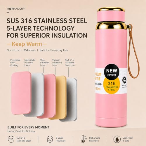 Image of 316 Stainless Steel Water Bottle 1 Litre | Hot & Cold | Durable & Leak-Proof | For Office, Home, Kids, School For Women Men | 1000ml water bottle | Rose Blush