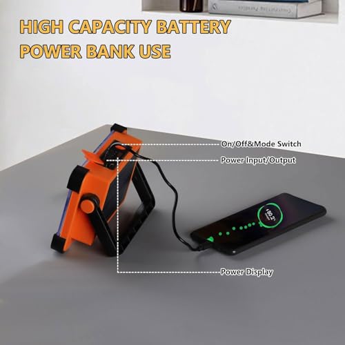 Image of 120W Solar Rechargeable Work Light, 144 LED 10000LM Portable Flood Light with Stand, IP66 Waterproof 4 Modes LED Job Site for Mechanic Camping Fishing Car Repair (Orange 1 Pack)