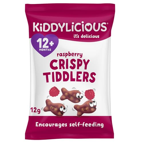 Kiddylicious Raspberry Crispy Tiddlers - Delicious Real Fruit Treat for Kids - Suitable for 12+ Months - 18 Packs