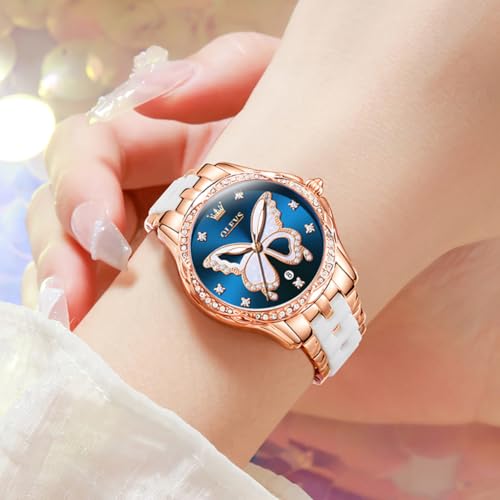 Image of OLEVS Gold Watches for Women Original Luxury Small Square Diamond Wrist Watch Analog Quartz Stainless Steel Waterproof Stylish Ladies Watch Date