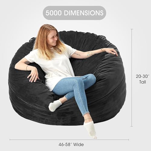 HABUTWAY Bean Bag Chair: Giant 5' Memory Foam Furniture Bean Bag Chairs for Adults with Microfiber Cover 5Ft (Black)