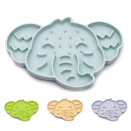 ZOURYNUA Silicone Slow Feeder Cat Bowl & Lick Mat - Cat Slow Feeder Dry Wet Food with Suction Cups, Interactive Puzzle Pad for Healthy Eating, Distraction & Anxiety Relief (Blue, 0.8 Cup)