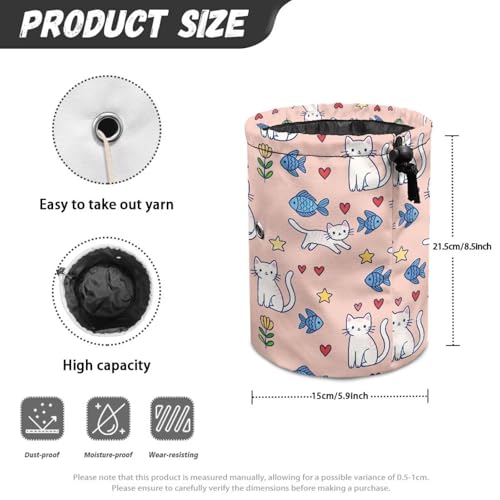Image of Sellikakes Yarn Bag Crochet Storage Case, Cat Fish Knitting Crochet Storage Bag Portable Yarn Organzier Holder for Store Crocheting Project Skein Ball Sewing Needles Accessories