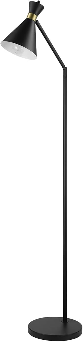 Globe Electric Lámpara de pie de 62", negro mate, detalles en latón mate, interruptor giratorio de encendido/apagado en el enchufe, iluminación para sala de estar y dormitorio