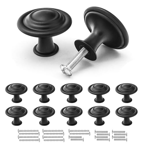 Misuyue Schrankknöpfe Schwarz, Vintage Möbelknöpfe Schwarz Matt, 10 Stück Schubladenknöpfe Schrankgriffe Moderne Vintage, 30mm Knöpfe für Schränke Kommoden Kleiderschrank