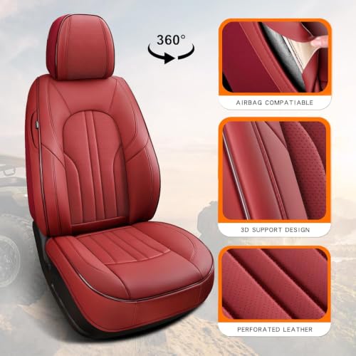 Image of Red Car Seat Covers,Leather Car Seat Cover, Waterproof Seat Covers Full Set