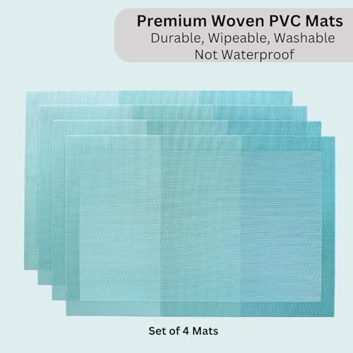 Image of Livmodern Premium PVC Dining Table Mats for 4 Seater| Woven PVC Mats | Heat Resistant & Anti Skid Placemats | Wipeable & Washable Set of 4-Ocean Waves