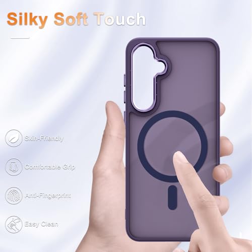 Image of for Samsung Galaxy S25+ Plus Case, Matte Magnetic Phone Case with 1 Screen Protector, Support for Magsafe, Translucent Frosted Shockproof Protective Cover for Samsung Galaxy S25+ Plus, Purple