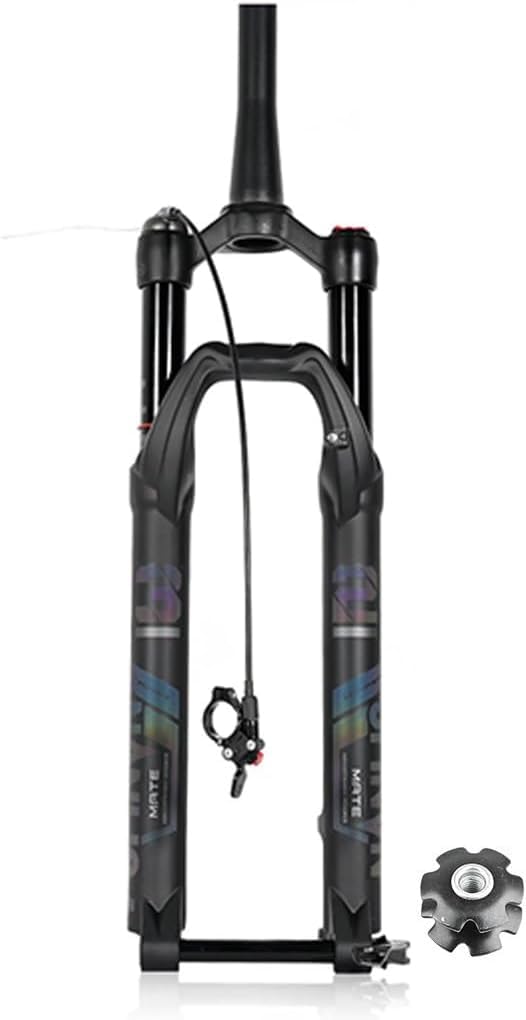 CuNtoHHH 27.5/29inch Bike Suspension Forks 1-1/2" Tapered 120mm Travel Disc Brake 15 * 110mm Thru Axle Bike Front Fork Damping Adjustment(Tapered-Remote,27.5")
