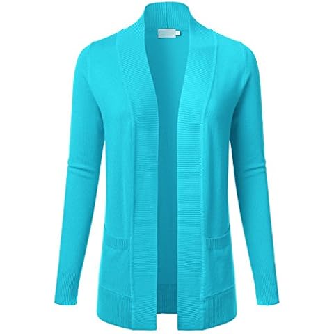 FLORIA Women Open Front Draped Long Sleeve Soft Knit Cardigan Sweater w/Pockets Aqua 2XL Cover