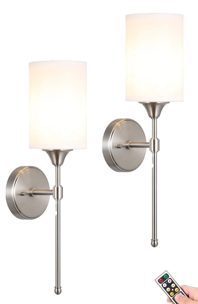 led-afstandsbediening batterij-aangedreven wandkandelaar licht set van 2, indoor achtergrond muur draadloze metalen wandlamp armatuur, slaapkamer nachtkastje moderne studie messing-goud kleur wandla