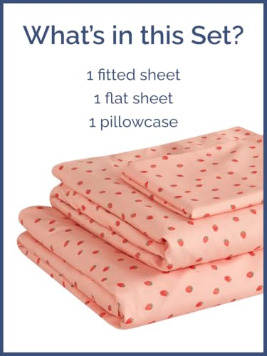 Image of Kids Twin Size Strawberry Bed Sheets - 3 Piece Kids Strawberry Sheet Set - Sweet Fruity Bedding - Ultra-Soft, Cute & Cozy - Breathable & Machine Washable - Bed Set for Boys, Girls, Teens & Toddlers