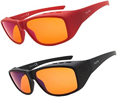 NUFR Fitover Blue Mild Blocking Laptop Glasses for Ladies and Males -Match Over Prescription or Studying Eyeglasses Laptop Gaming Glasses (2 Pack-Black&Purple with Orange Lens)