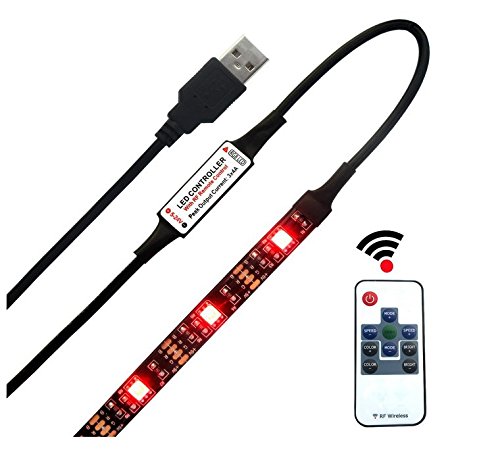 Ruban LED 100cm multicolore RGB USB avec télécommande RF - PACK DE 1 - *Nouveau ruban adhésif 3M (rouge) encore plus adhérant*