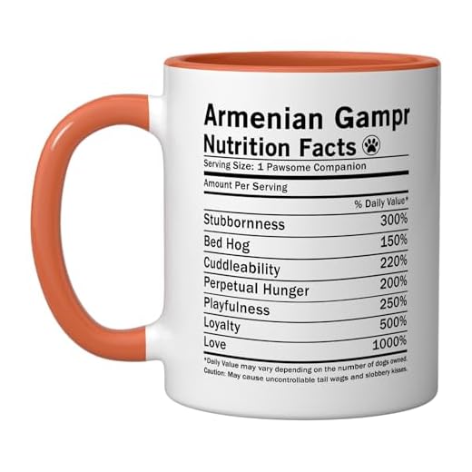 Armenian Gampr Nutrition Facts Funny Gampr Dog Ceramic Mug, Orange/White