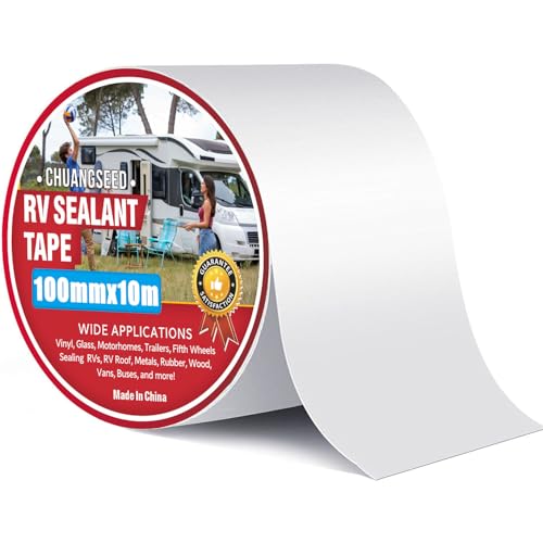 CHUANGSEED Ruban Adhésif de réparation de VR blanc,ruban en caoutchouc butyle,10cmx10m,Ruban pour Caravane,white rv sealant tape pour RV,Camping-Car,toiture,Bateau réparer Les Fuite
