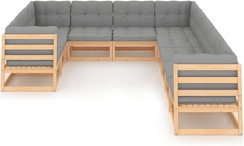 Miniatura 2 de DGZLIIO Muebles de exterior juegos de muebles de patio juego de 10 piezas para patio con cojines madera de pino maciza adecuada para el hogar patio