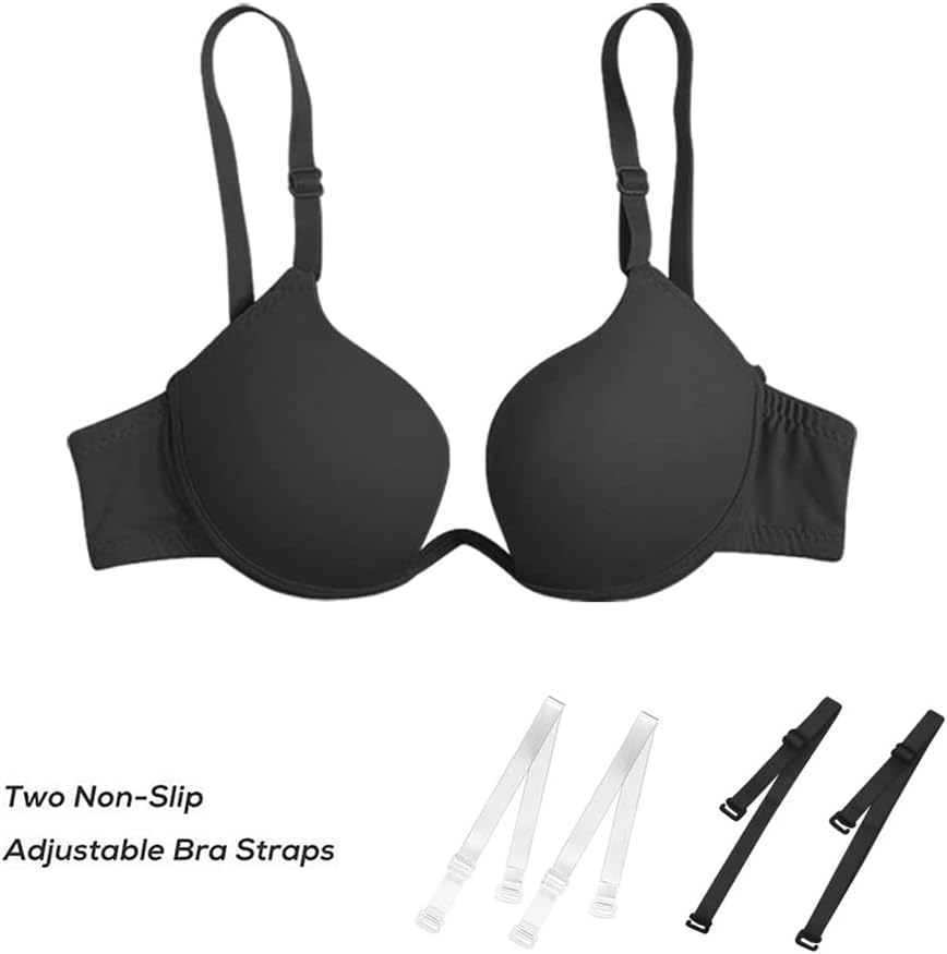 Sexy Code 1701 Womens Low Plunge Push Up Bra with Clear Straps Low Cut Convertible Underwire Padded Cleavage Bra - Image 5