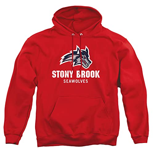 Stony Brook University Official Seawolves Logo Unisex Adult Pull-Over Hoodie,Red, Large