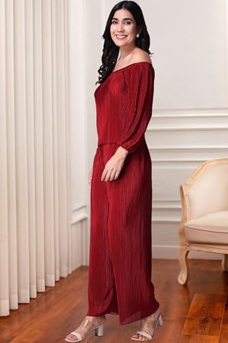 Image of POPWINGS Casual Wrinkle Full Sleeves Off-Shoulder Top and Palazzo Co-ord Set for Women || Co-Ords Set for Women Stylish Western || Top and Palazzos Set for Women|| 2 Piece Set for Women