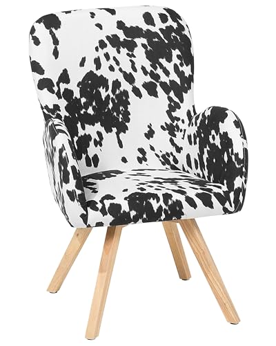 Fauteuil en Tissu Motif Peau de Vache Noir et Blanc pour Chambre ou Salon Bjarn