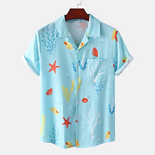 Chemise boutonné chemises décontractées d'été en coton imprimé océan