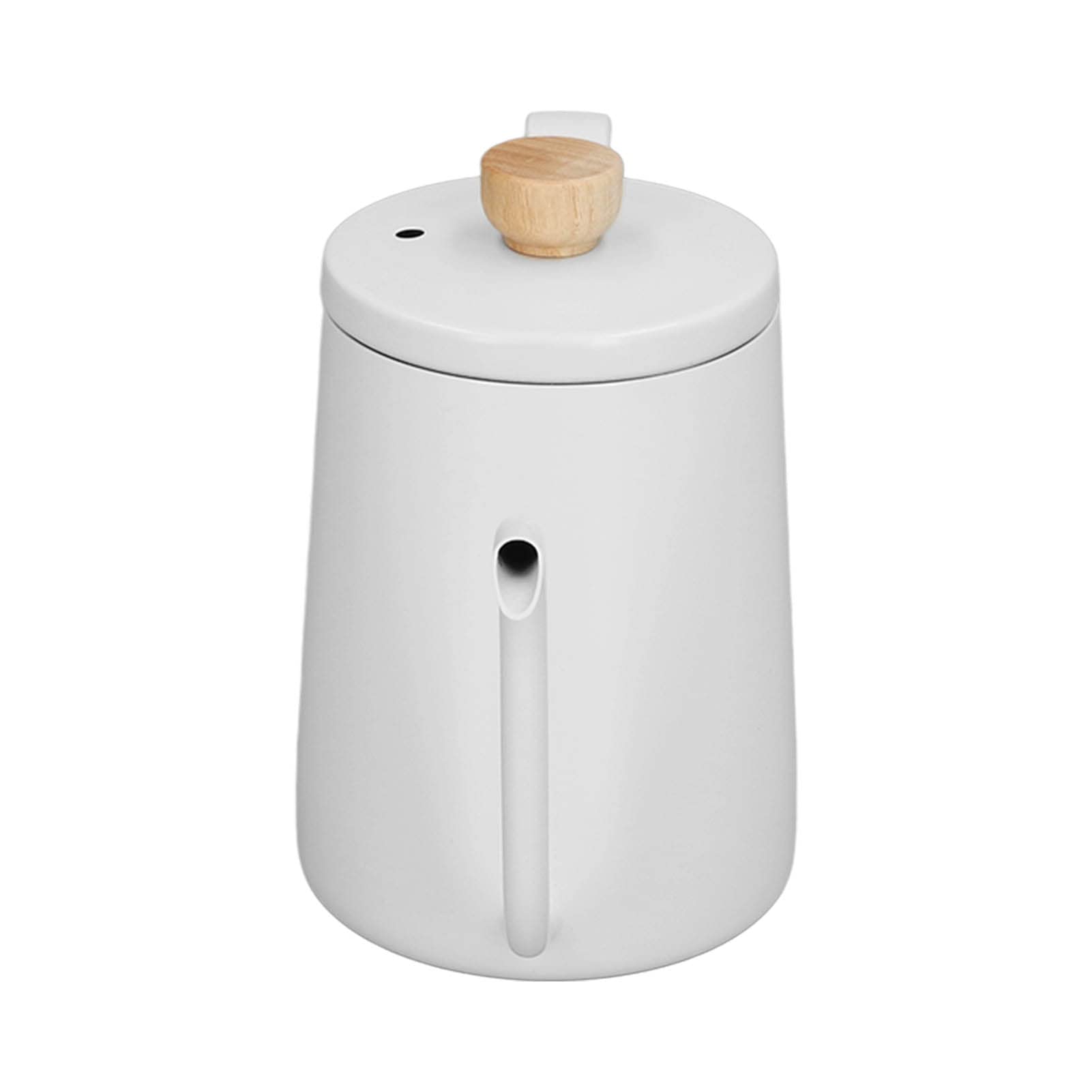 Hervidor de agua de 600 ml para café de filtro, de acero inoxidable 304, con boquilla de cuello de cisne y mango de madera. Hervidor de agua de cuello de cisne para café y otras (Blanca)