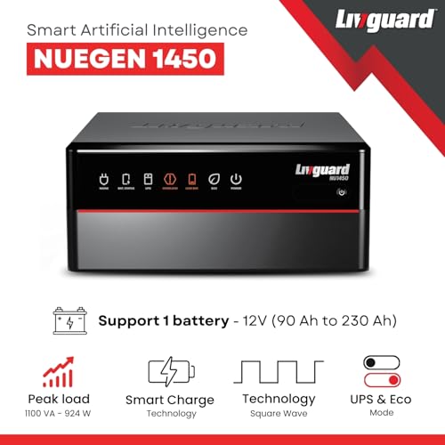 Livguard Neugen 1100 VA/12V Square Wave Inverter with Artificial Intelligence | NU1450 for Homes and Offices | 3 Years Warranty view 2