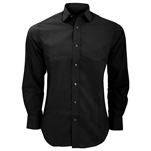 Kustom Kit Business Shirt - Tailored Fit, Long Sleeve, Semi Cutaway Collar, Black, 17.5inch