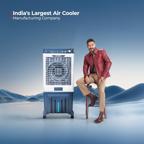 Image of SUMMERCOOL Octus Plus 95L Desert Air Cooler with powerful 16 inch motor | Beautiful Glass Top | Resuable Ice cube packet | Inverter Compatible | 45Ft Air Throw | Drain Hole | 1 yr Warranty | Blue