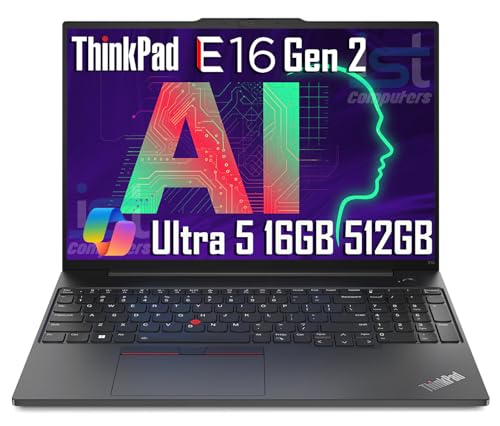 Image of Lenovo ThinkPad E16 Gen 2 Business AI PC Laptop (16 inch FHD+ Anti-Glare, Intel Core Ultra 5 125U (> i7-1355U), 16GB DDR5 RAM, 512GB SSD) Fingerprint, Backlit, Thunderbolt 4, Ethernet, Win 11 Pro, Black