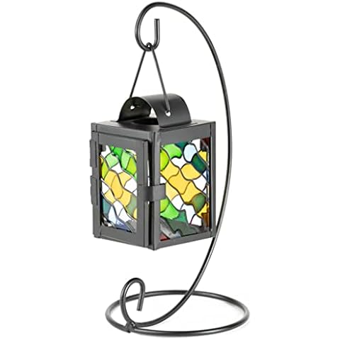 MOLIMAO Windproof Candle Holder Moroccan Style Decor, Colorful Vintage Glass Hanging Lantern Tea Light Candlestick Cover