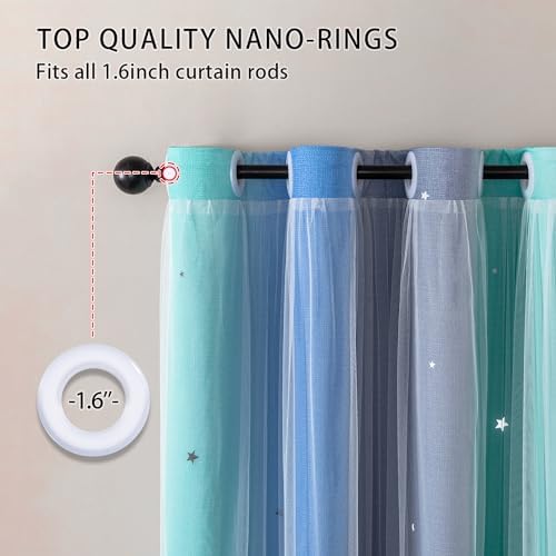 XiDi Dream Star Blackout Curtains for Kids Rooms Girl Princess Curtain for Daughter Bedroom Window (Blue Green Grey, W52 X L72)