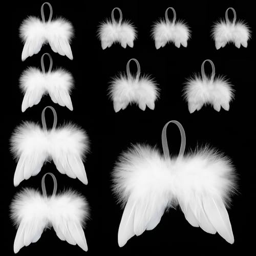 10 Pièces Decoration Noel Sapin Blanche Plume,Ange de Noel avec Plumes Blanches,Déco de Noël Angel Aile pour Fêtes,DIY (Style 1)