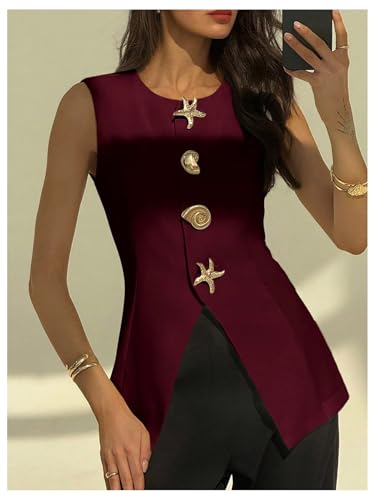 Floerns Women's Summer Star Metal Sleeveless Vest Blazer Split Hem Suit Jacket4