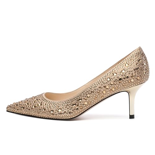 Women's Pumps, Pointed Closed Toe Black Gold Kitten Heels for Women, Comfortable 2 Inch Mid Heel Women's Dress Shoes2