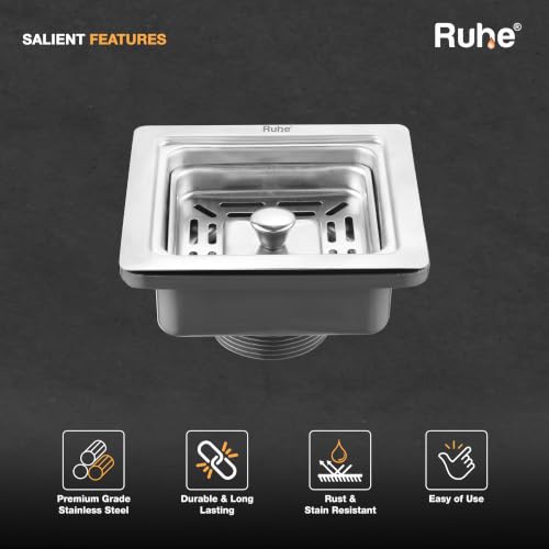 Image of Ruhe Square Sink Coupling for Kitchen Sink (4.5 Inches) | Stainless Steel Kitchen Sink Coupling Drain Outlet and Connector | Rust-Free, Corrosion-Resistant | Silver