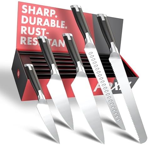 FOXEL Juego de cuchillos de chef de 5 piezas acero inoxidable alemán ultra afilado de alto carbono, cuchillos de cocina profesionales, aptos para