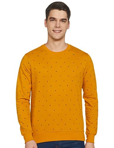 Amazon Brand – Symbol Men’s Cotton Blend round neck Sweatshirt (AW19MNSSW64_Amber Gold_L)